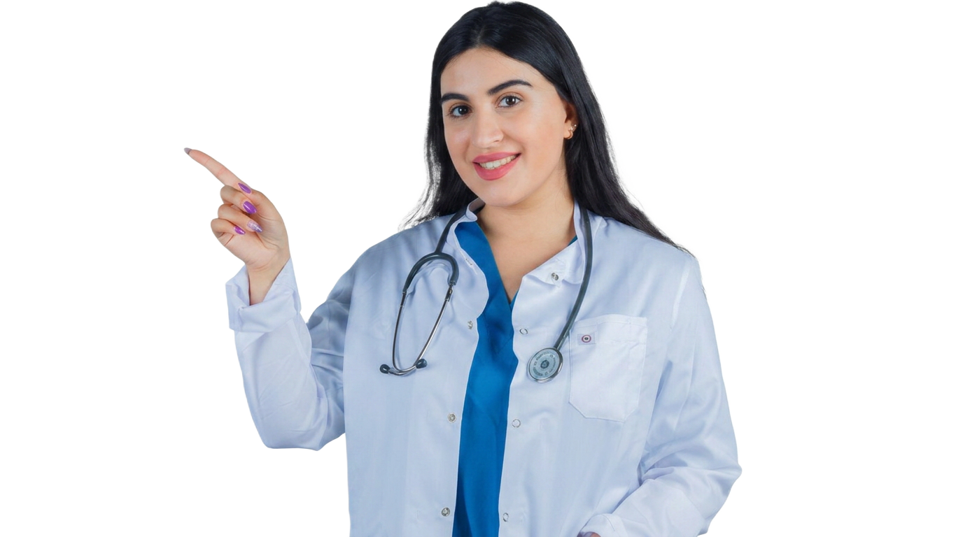 A medical professional pointing towards our specialist accounting headline